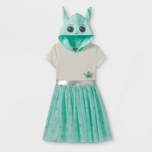 Girls' Star Wars The Child Baby Yoda Hooded Cosplay Tutu Dress - Green/Off-White